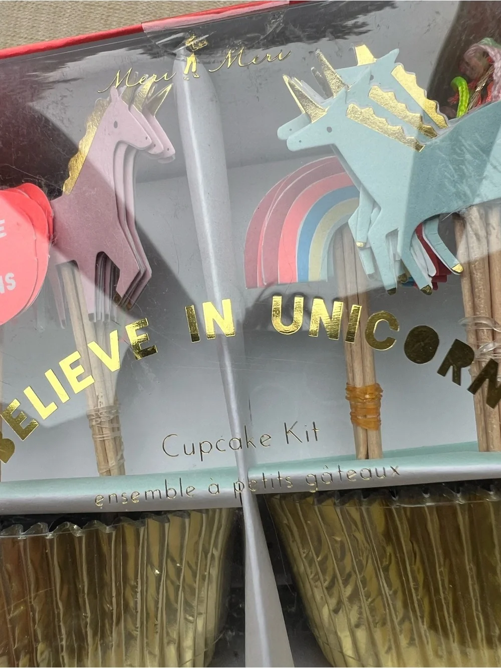 🆕 24 Meri Meri Cupcake Topper Unicorns Rainbows Metallic Gold Birthday Party NWT